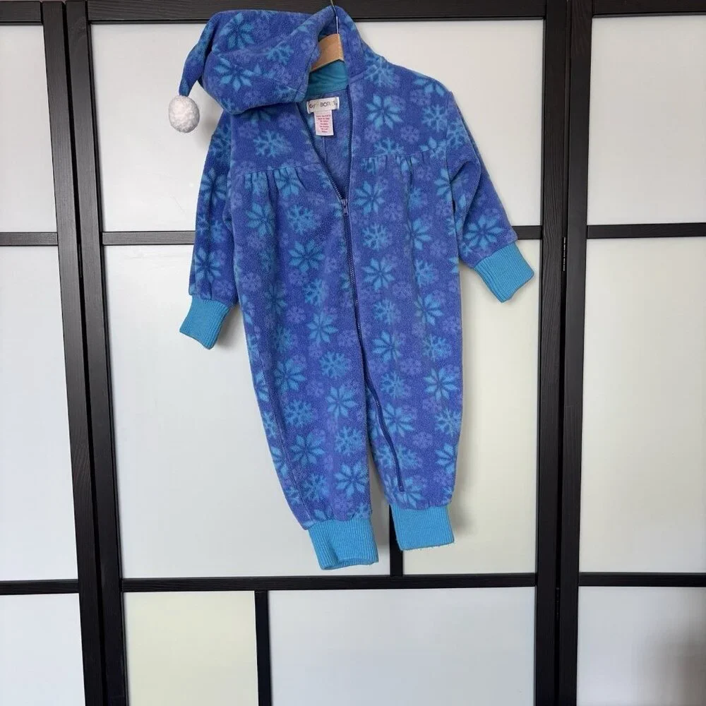 VTG 90s Gymboree Rainbow Tag Fleece Jumpsuit Snowflake Romper Coverall‎ Small